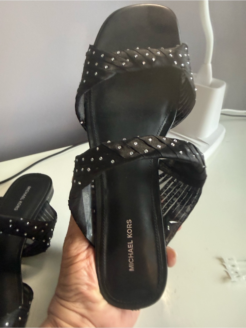 Michael Kors Black Studded Braided Slide Sandals